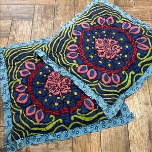Anthropologie Wildfield Euro Shams sapphire pair